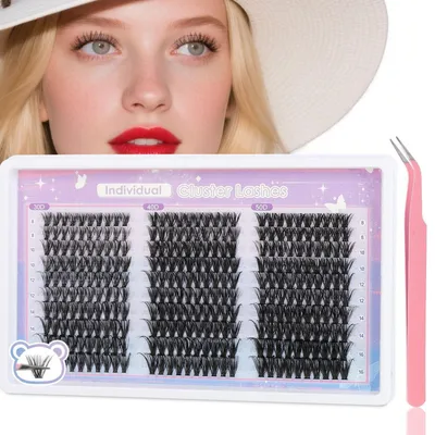 Zdjęcie produktu dla Zestaw sztucznych rzęs pojedynczych, 300 sztuk, długości 8-16 mm, 3 style, gęstość 30D, 40D i 50D, w zestawie pęseta