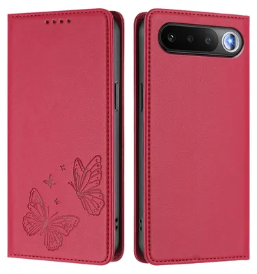 Image de Étui en cuir pour Realme 16, étui de protection type portefeuille en cuir gaufré « papillon » avec support, rouge