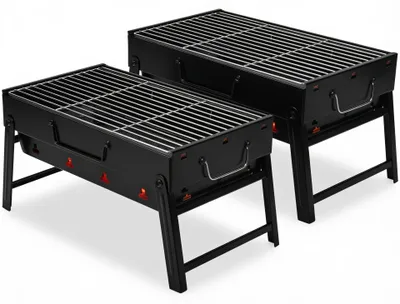Immagine prodotto di Barbecue portatile a carbone pieghevole 40x20x35 cm, griglia da campeggio in acciaio cromato, BBQ da viaggio a valigetta con maniglia, 1,1 kg, per