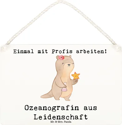 Produktbild von Mr. & Mrs. Panda Schild Ozeanografin Leidenschaft DIN A6 - Weiß - Geschenk, Lustig, Studium, kleine aufmerksamkeit, Wandbild Holz, holzbild, Naturwissenschaftler, Witzig