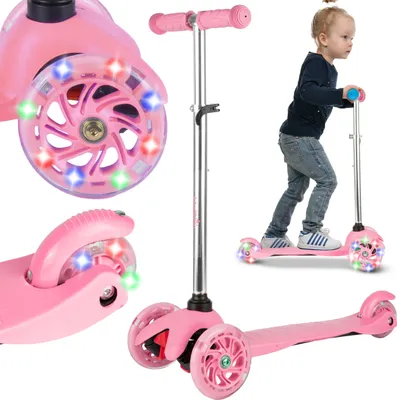 Image de Trottinette Malplay Cityroller pour enfants Tricycle Roues LED lumineuses Réglable en hauteur À partir de 3 ans Rose Aluminium