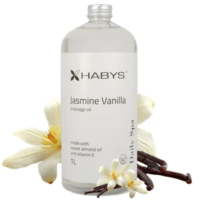 Produktbild von HABYS Daily Spa | Jasmin & Vanille Massageöl | Entspannender Duft | Mit Mandelöl & Vitamin E | für Massage & Pflege | 1 L