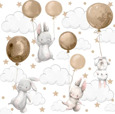 Produktbild von Muralo Wandaufkleber Set für Kinder KANINCHEN Wolken Sterne Punkten 60x30 cm Wandsticker Set