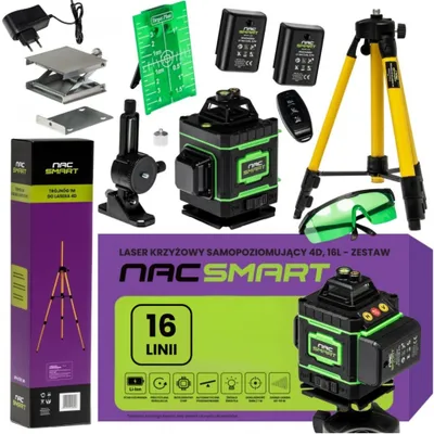 Produktbild von NAC SMART Professional Kreuzlinienlaser Akku - Wasserwaage 4D - Kreuzlinienlaser mit Stativ 100cm und 2x Akku 2400 mAh - 16 klare Laserlinien im 360°