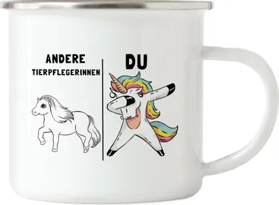 Produktbild von Andere Tierpflegerinnen Du Emaille Tasse Pferd Einhorn Humor Lustig Unicorn Geschenk Apotheke