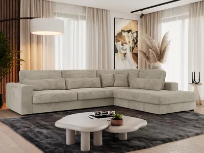 Produktbild von MKS MEBLE Ecksofa Sofa L-Form Grau Struktur, Wohnlandschaft L-Form, Couch L Form, Sofagarnitur Couchgarnitur Polsterecke, Breite: 316 cm - Savona L - Hellgrau Cord - Rechts