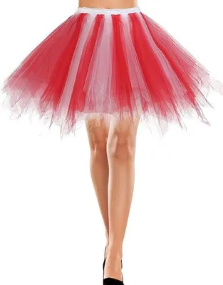 Produktbild von Retro Tutu Tüllrock Petticoat 50er Vintage Ballett Bausch Tanzkleid, Kurz Prom Kleid, Rot+Weiß