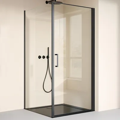 Produktbild von doporro Eck-Duschkabine 90x90x195cm Eckdusche in schwarz mit Hebe- und Senkmechanismus ESG-Sicherheitsglas Klarglas inkl. Easy-Clean-Beschichtung Ravenna36-Plus