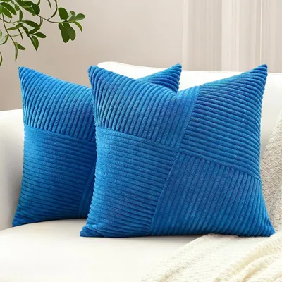 Productafbeelding van Corduroy kussenhoezen, set van 2, windmolenmotief, strepen, 45x45 cm, blauw