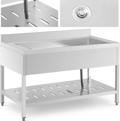 Zdjęcie produktu dla Zlew Basen Gastronomiczny Jednokomorowy Z Półką I Rantem Prawy 140 X 70 X 94,5 Cm
