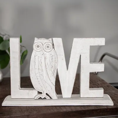 Produktbild von Holzfigur, "Love", Eule, Weiß, Dekoration