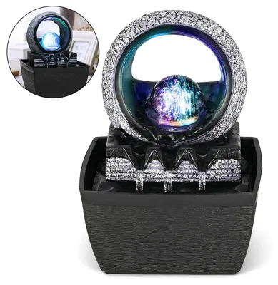 Produktbild von Tischbrunnen mit Rollender Kugel,Tischplatte Wasserbrunnen mit Rolling Ball Wasserfall Brunnen,Indoor-Wasserbrunnen für Home Office Decor,13x12x18,5cm