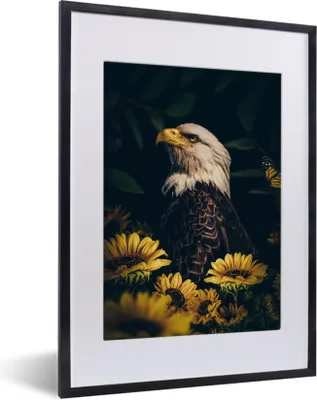 Produktbild von MuchoWow® Gerahmtes Poster Adler - Gelb - Blumen - Botanisch 30x40 cm - Poster mit Schwarzem Bilderrahmen Wandposter Rahmen Foto Bilder - Wandposter Schlafzimmer