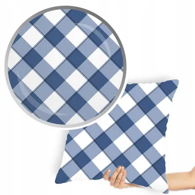 Produktbild von Designpremium Baumwoll Kissenbezug Karomuster Blau-Weiß 40x40cm