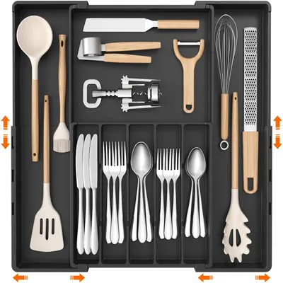 Productafbeelding van Bestekbak - Bestekorganizer - Uitschuifbaar - Kunststof - 30,5 tot 52 cm