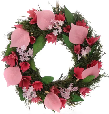 Produktbild von COM-FOUR® Türkranz Frühling mit Blumen aus Holz und Blättern - Dekorativer Tischkranz - Kranz Deko mit Aufhänger