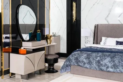 Obrázok produktu pre Vysokokvalitný toaletný stolík v spálni Moderný elegantný drevený toaletný stolík