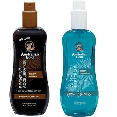 Produktbild von Australian Gold Dark Bräunungsbeschleuniger Spray Gel mit Bronzer + Aloe Freeze Aftersun Kühlgel-Spray