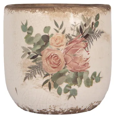 Productafbeelding van Clayre & Eef bloempot, diameter 14 cm, hoogte 13 cm, beige, keramiek, voor bloemen