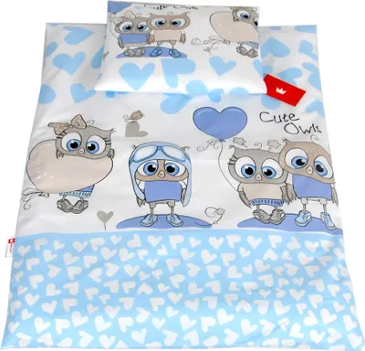 Produktbild von BABYLUX 2 tlg. Set Bezug für Kinderwagen Bettwäsche  60x78cm 102. Eule Blau