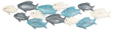 Produktbild von Fischschwarm Wanddeko aus Metall beige blau türkis maritim