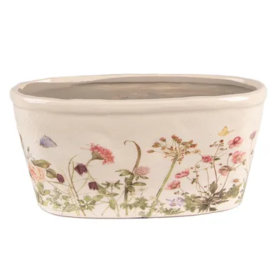 Image de Clayre & Eef Pot de fleurs 23x10x11 cm Rose Beige Céramique Fleurs