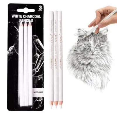 Produktbild von Pastellstifte 3er Set Weiß, Weißer Kohlestift für Skizzen & Zeichnungen