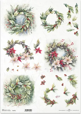 Obrázok produktu pre Ryžový papier na dekupáž A3 ITD-1272L Vianočné girlandy poinsettia