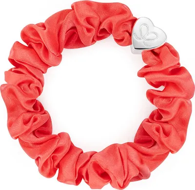 Produktbild von By Eloise London Silver Heart Silk Scrunchie Neon Peach
