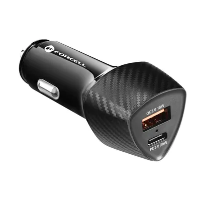 Produktbild von Forcell Autoladegerät USB+ USB-C 38W Power Delivery 3.0, Carbon Design – Schwarz