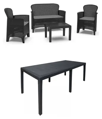 Immagine prodotto di Domaso - set Salotto da Esterno, Nero Antracite, Salottino 4 Posti, Tavolo 10 Posti Posti