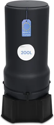 Produktbild von Regentonne 200L [RainBell] mit Standfuss, Deckel & Wasserhahn - Regenfass Frostsicher Kunststoff - Regenwassertonne Regenwassertank Garten Wassertank Regensammler Wasserfass (Anthrazit,200L)