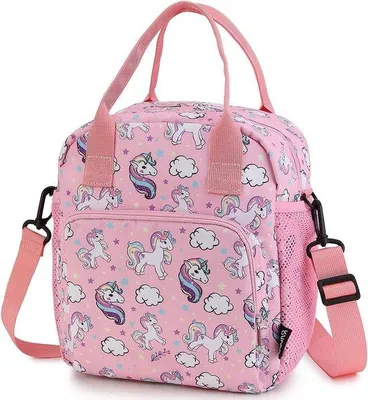 Produktbild von Famanu Lunchbag Wasserfest Isoliert mit Einhorn - Für Mädchen - Wiederverwendbare Kinder-Lunch-Tasche mit Abnehmbarem Schulterriemen