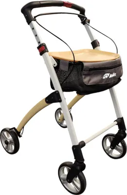 Produktbild von FabaCare Indoor Rollator Jaguar Supreme, schmal mit Tablett, Leichtgewicht Wohnungsrollator faltbar, Heimrollator, bis 100 kg, Holz-Design