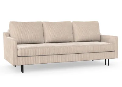 Produktbild von Abbe 3-Sitzer-Sofa mit Schlaffunktion, Massivholzkonstruktion, skandinavischer Stil, hohe Metallbeine, schwarz, Cord-Stoff Anafi 22 Beige