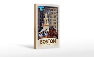 Produktbild von Holzschild Reise 12x18 cm Amerika USA Boston Architektur