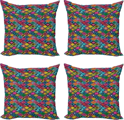 Produktbild von ABAKUHAUS südwestlich Kissenbezug Set (4 Stück), Boho Patchwork, Moderner Doppelseitiger Digitaldruck, 60 cm x 60 cm, Mehrfarbig