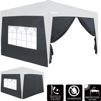 Image de 2x Parois latérales pour tonnelle pop up pavillon fenêtre hydrofuge 300x200cm anthracite jardin été mur côté tonnelle 6x3m fête