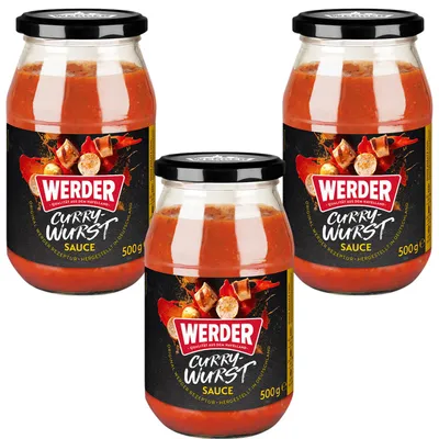 Produktbild von 3x Werder Currywurst Sauce 500 g – würzige Currysauce im Glas