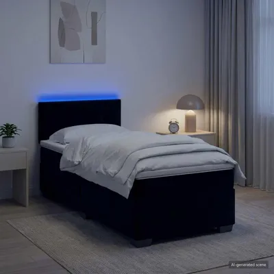 Immagine prodotto di Letto con boxspring, materasso e illuminazione LED, colore nero, dimensioni 90 x 200 cm, rivestito in velluto