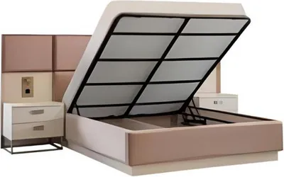 Produktbild von Beige Schlafzimmer-Set Bett 2x Nachttische Luxusmöbel Doppelbett 160x200
