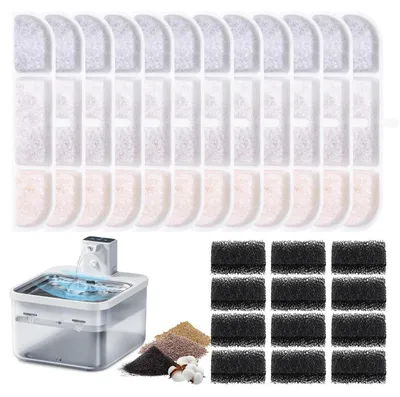 Productafbeelding van Vervangingsfilters voor kattenfonteinen, 24 stuks | 5-traps filtratie | Hars, actieve kool, filtersteen | Geschikt voor DownyPaws DPWFP6, 2,5 liter | Voorraad voor 6 maanden