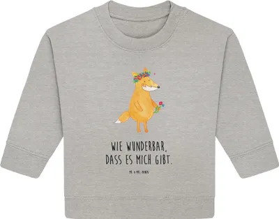 Produktbild von Mr. & Mrs. Panda Organic Baby Pullover Fuchs Blumen 12. - 18. Monat - Heather Grey - Geschenk, Bullover, Blumenliebe, Blume, Freundin, Freundinnen, Boho