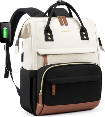 Produktbild von Wasserabweisender Damen Laptop Rucksack 15.6 Zoll in Beige/Schwarz