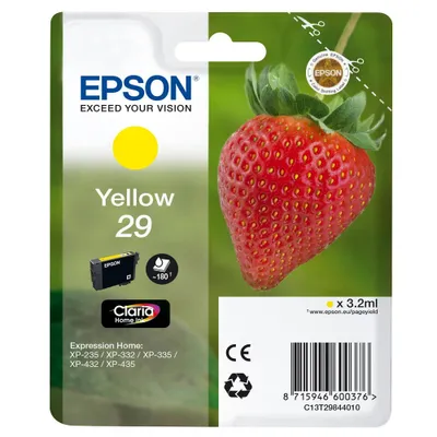 Zdjęcie produktu dla Epson Strawberry Singlepack Yellow 29 Claria Home Ink, Standardowa wydajność, Żółty, Tusz na bazie pigmentu, 3,2 ml, 1 szt., 180 stron(y)