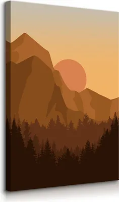 Produktbild von Muralo Leinwandbild Canvas für Esszimmer BERGE Sonnenuntergang Wald Boho Stil Br. 80cm x Hö. 120cm