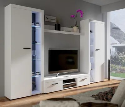 Produktbild von TOP Wohnwand Rumba XL Anbauwand Wohnkombi Wohnzimmer Weiss matt