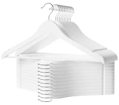 Productafbeelding van Witte houten kledinghangers, set van 30, voor jassen, overhemden, broeken en trouwjurken