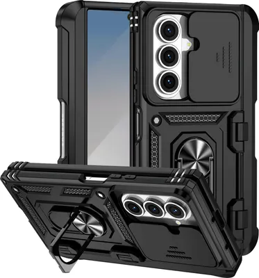 Produktbild von Hülle für Samsung Galaxy Z Fold 8 Ultra Hybrid Schutzhülle mit Ring Ständer, Scharnierabdeckung und Schiebbarer Kameraabdeckung Schwarz