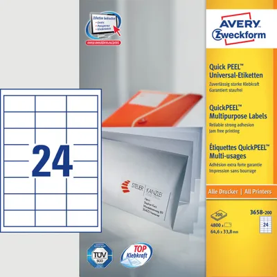 Zdjęcie produktu dla 5.280 etykiet AVERY Zweckform 3658-200 biały 64,6 x 33,8 mm